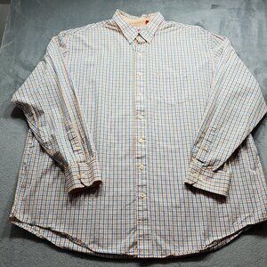 Izod Long Sleeve Button Down Plaid Shirt 1 Pocket Orange Blue White Men Sz 3XLT